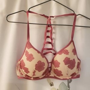 Victoria's Secret Pink Racerback Rose Floral Pattern Bra 34B